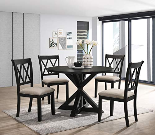 Roundhill Furniture Windvale Cross-Buck Wood 5-Piece Dining Set, Black