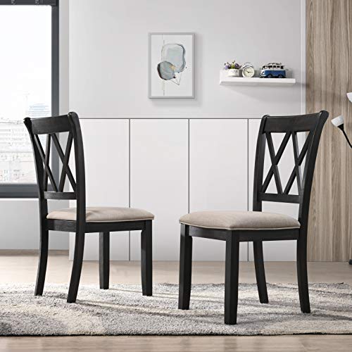 Roundhill Furniture Windvale Cross-Buck Wood 5-Piece Dining Set, Black