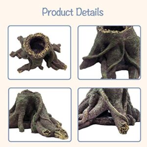 PINVNBY Resin Reptile Tree Stump Decorations,Reptiles Hollow Tree Root Decor Bearded Dragon Terrarium Habitat Hideouts Cave Bendable Jungle Vines Ornament for Lizard Chameleon Snake Gecko Hermit Crabs