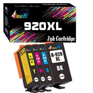 4benefit (set of 4) compatible for hp 920xl ink cartridge hp 920 hp920 hp920xl (black+cyan+magenta+yellow) replacement for hp officejet 6000 6500 6500a 7000 e809a 7500a inkjet printers