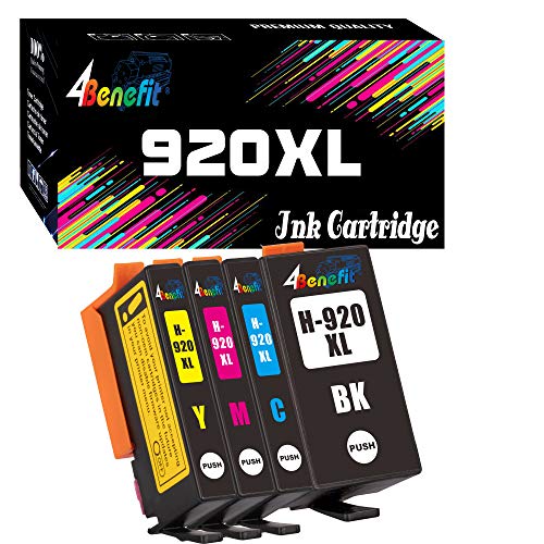 4Benefit (Set of 4) Compatible for HP 920XL Ink Cartridge HP 920 HP920 HP920XL (Black+Cyan+Magenta+Yellow) Replacement for HP OfficeJet 6000 6500 6500A 7000 E809a 7500A Inkjet Printers