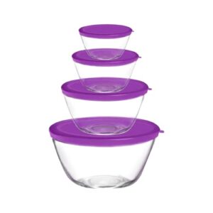 tiblen [4-pack] glass mixing bowl set, stackable nesting bowls, food storage and meal prep containers with lids, kitchen, home, safe for microwave, freezer, bpa free