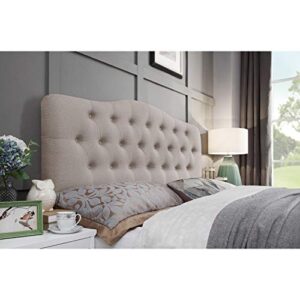 rosevera darax adjustable height headboard with linen upholstery and button tufting, queen, beige