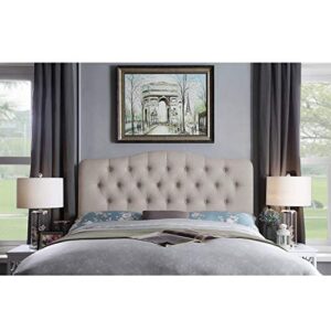 Rosevera Darax Adjustable Height Headboard with Linen Upholstery and Button Tufting, Queen, Beige
