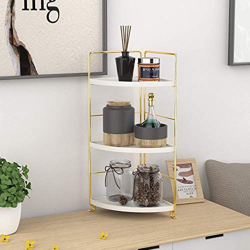 kaileyouxiangongsi Standing Shelf Units, 3-Tier Corner Storage Shelf, Bathroom Countertop Organizer, Vanity Tray Cosmetic Skincare Makeup Storage, Kitchen Spice Rack Standing Shelf, Golden