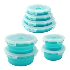 ulee silicone collapsible food storage containers,set of 4 round folding silicone lunch box,microwave and freezer safe (blue, round)