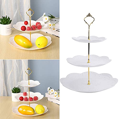 Tosnail 3 Pack 3 Tiers White Plastic Cupcake Stand Dessert Stand Tiered Serving Trays with Gold Rod - Round, Square, Flower