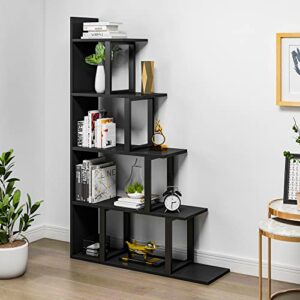 YITAHOME 5-Shelf Bookshelf, L-Shape Freestanding Ladder Corner Bookcase, Modern Minimalist Style Multipurpose Storage Display Rack for Living Room Bedroom Hallway Office, Black