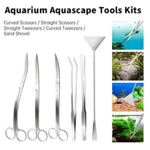 Cytheria Aquarium Aquascape Tools Kits, Long Stainless Steel Tweezers Scissors Spatula Carrying, Tool Aquascaping Tools Kit Bonsai Kit Plant Tools Algae Scrapers for Fish Tank (6 Pack)