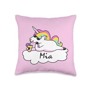 custom mia gifts & designs for girls funny unicorn mia name gift trendy pink personalized throw pillow, 16x16, multicolor