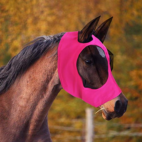 2 Pieces Horse Fly Mask Horse Mask with Ears Smooth and Elasticity Fly Mask with UV Protection (L, Purple, Pink)