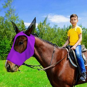 2 Pieces Horse Fly Mask Horse Mask with Ears Smooth and Elasticity Fly Mask with UV Protection (L, Purple, Pink)