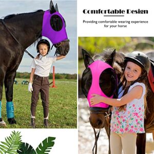 2 Pieces Horse Fly Mask Horse Mask with Ears Smooth and Elasticity Fly Mask with UV Protection (L, Purple, Pink)