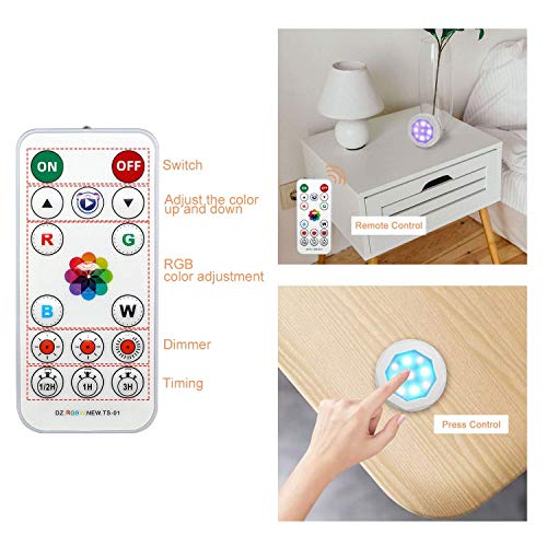 UYICOO Led Puck Lights with Remote Control, Wireless Color Changing Dimmable Under Cabinet Lighting, 3500K Battery Operated Sticker Light with Timing, Under Counter Lights for Closet