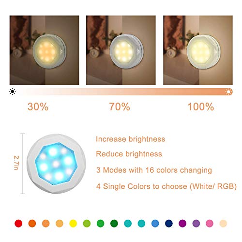 UYICOO Led Puck Lights with Remote Control, Wireless Color Changing Dimmable Under Cabinet Lighting, 3500K Battery Operated Sticker Light with Timing, Under Counter Lights for Closet