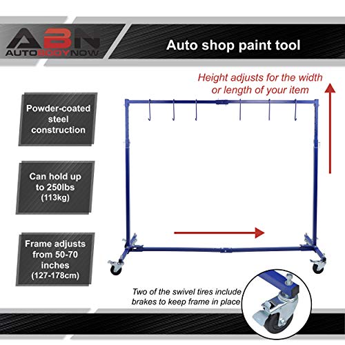 ABN Adjustable 7 Foot Paint Hanger - Extendable 50-70-Inch Painting Rack - Paint Hanger Hooks with Swivel Locking Wheels