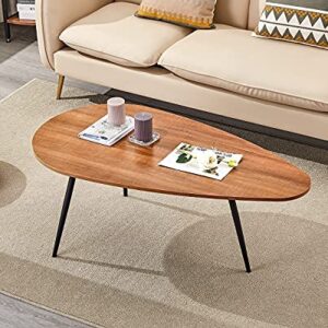 SAYGOER Small Coffee Table Modern Coffee Table Rustic Farmhouse Coffee Table Oval Mid Century Coffee Table Retro Accent Center Table for Living Room Easy Assembly, Walnut Oak