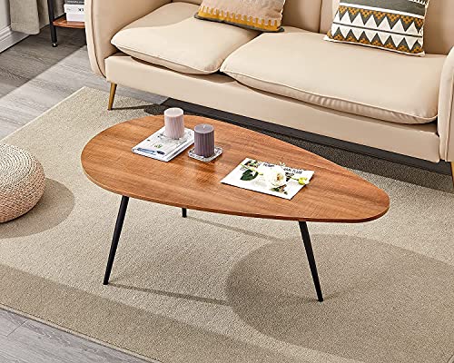 SAYGOER Small Coffee Table Modern Coffee Table Rustic Farmhouse Coffee Table Oval Mid Century Coffee Table Retro Accent Center Table for Living Room Easy Assembly, Walnut Oak