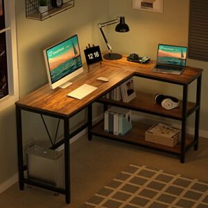 GreenForest L Shaped Desk 51x35.4 inch Reversible Corner Gaming Computer Desk with Storage Shelves for Home Office PC Workstation Laptop Table, Walnut