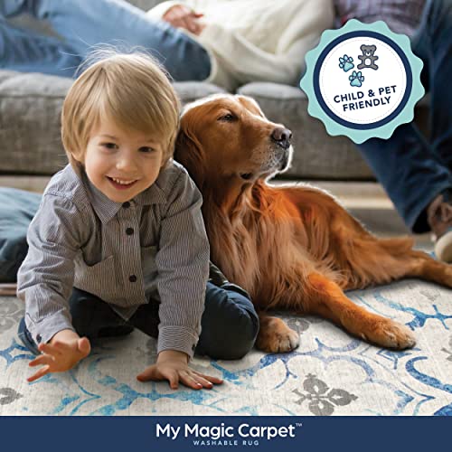 My Magic Carpet Washable Rug - Non-Slip, Stain Resistant, Waterproof, Foldable - 1 Piece Accent Living Room & Bedroom Area Rug - Pet & Kid Friendly (Lattice Geometric Neutral, 2.5X7 ft)