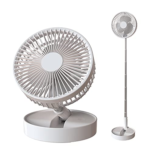 Yivandi Rechargeable Foldable/Foldaway Fan with 7200MAH Battery Operated, Working Time 6~24 Hours Stretchable Quiet Floor Fan for Bedroom and Home W/O Remote Controller