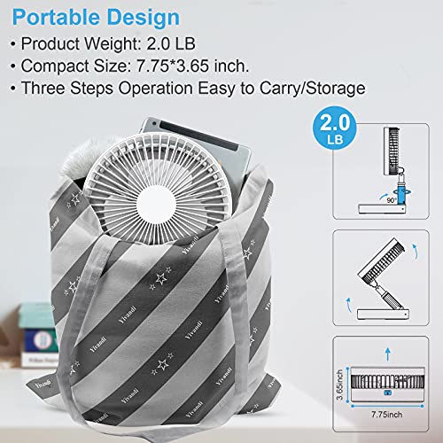 Yivandi Rechargeable Foldable/Foldaway Fan with 7200MAH Battery Operated, Working Time 6~24 Hours Stretchable Quiet Floor Fan for Bedroom and Home W/O Remote Controller