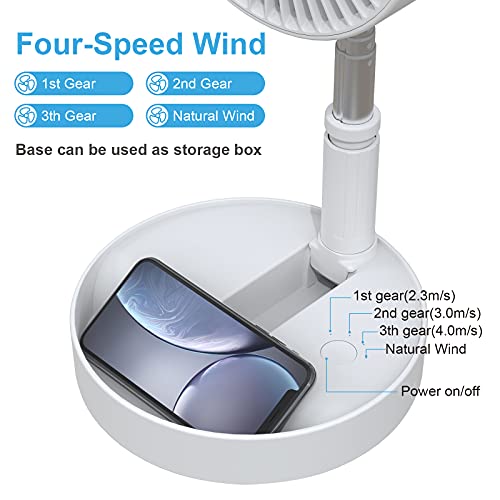 Yivandi Rechargeable Foldable/Foldaway Fan with 7200MAH Battery Operated, Working Time 6~24 Hours Stretchable Quiet Floor Fan for Bedroom and Home W/O Remote Controller