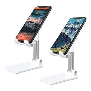tiqus [2 pack] foldable desktop cell phone stand, angle & height adjustable desk table phone holder with stable anti-slip design compatible with cellphone smartphones white