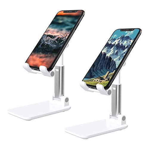 TIQUS [2 Pack] Foldable Desktop Cell Phone Stand, Angle & Height Adjustable Desk Table Phone Holder with Stable Anti-Slip Design Compatible with Cellphone Smartphones White