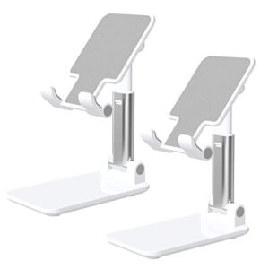 TIQUS [2 Pack] Foldable Desktop Cell Phone Stand, Angle & Height Adjustable Desk Table Phone Holder with Stable Anti-Slip Design Compatible with Cellphone Smartphones White