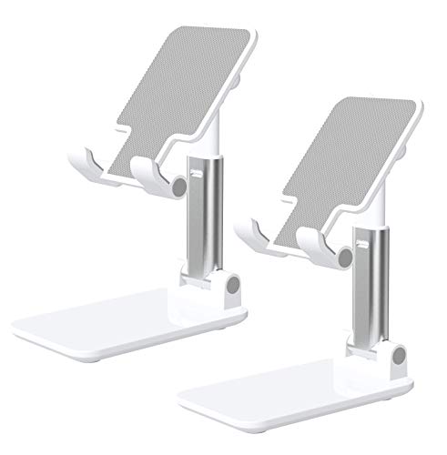 TIQUS [2 Pack] Foldable Desktop Cell Phone Stand, Angle & Height Adjustable Desk Table Phone Holder with Stable Anti-Slip Design Compatible with Cellphone Smartphones White