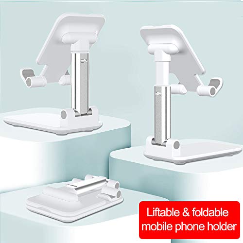 TIQUS [2 Pack] Foldable Desktop Cell Phone Stand, Angle & Height Adjustable Desk Table Phone Holder with Stable Anti-Slip Design Compatible with Cellphone Smartphones White