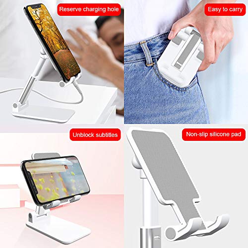 TIQUS [2 Pack] Foldable Desktop Cell Phone Stand, Angle & Height Adjustable Desk Table Phone Holder with Stable Anti-Slip Design Compatible with Cellphone Smartphones White
