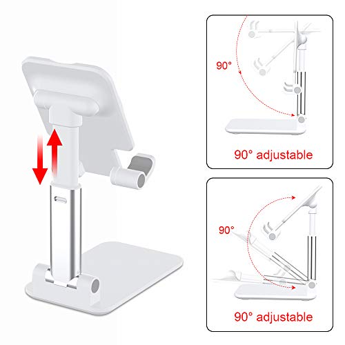 TIQUS [2 Pack] Foldable Desktop Cell Phone Stand, Angle & Height Adjustable Desk Table Phone Holder with Stable Anti-Slip Design Compatible with Cellphone Smartphones White