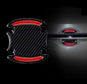 true line automotive carbon fiber inner door handle scratch protector reflective warning marker trim molding 4pc (red)