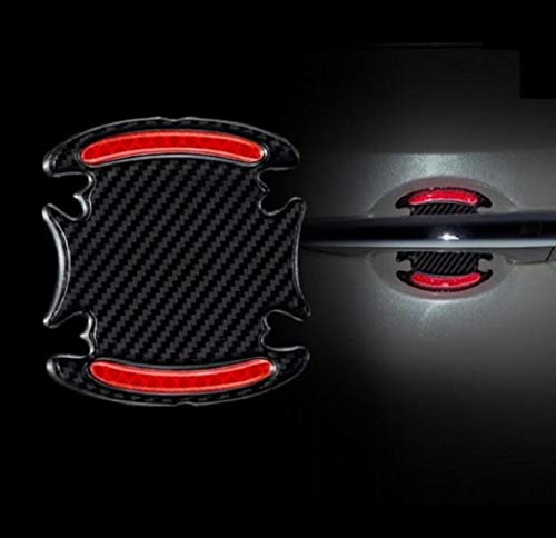 TRUE LINE Automotive Carbon Fiber Inner Door Handle Scratch Protector Reflective Warning Marker Trim Molding 4PC (Red)