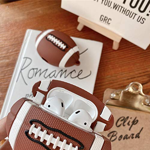 Compatible with Rugby Airpods Case 1/2, Kids Teens Girls Boys Silicone Cartoon 3D Protective Skin Cover for Football AirPods Case, Funny Kawaii Cute for Rugby AirPods Case with Carabiner (Rugby)
