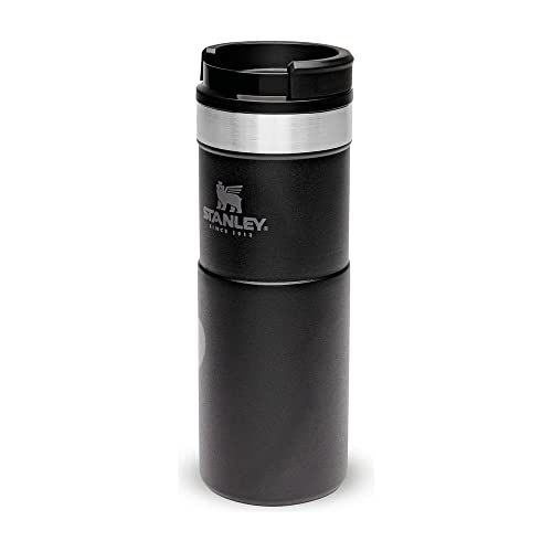 Stanley NeverLeak Travel Mug .47L / 16OZ Matte Black – Leakproof - Tumbler for Coffee, Tea & Water - BPA FREE - Stainless-Steel Thermo Cup - Rotating lid covers drink when closed - Dishwasher Safe