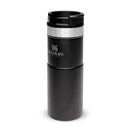 Stanley NeverLeak Travel Mug .47L / 16OZ Matte Black – Leakproof - Tumbler for Coffee, Tea & Water - BPA FREE - Stainless-Steel Thermo Cup - Rotating lid covers drink when closed - Dishwasher Safe