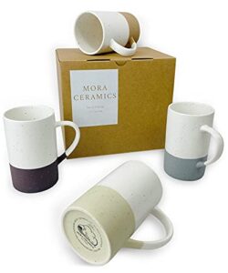 mora ceramics 12oz coffee mug set of 4 - ceramic tea cups with handle - microwave and dishwasher safe, perfect for cup or mug lovers - rustic matte glaze, modern design mugs - assorted colors