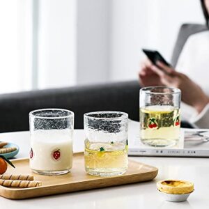 EVEREST GLOBAL Hand Blown Cute Bubble Fruit Decal Glasses set of 4, 15.4 oz Crystal Clear Home Decor Lovely Drinking Water Cups Gifts for Women