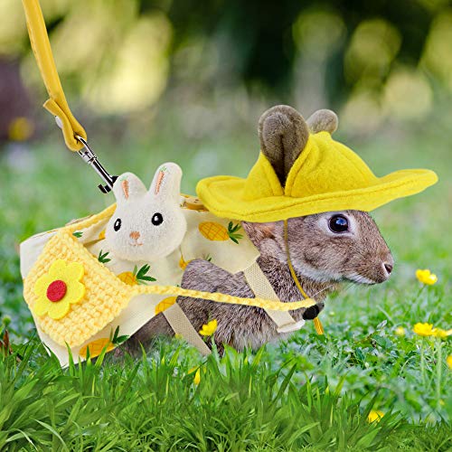 Mogoko Soft Rabbit Harness with Leash, Cute Bunny Vest Dress and Lead Set for Ferret Guinea Pig Kitten Small Animals (S)