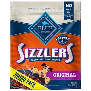 blue buffalo sizzlers natural bacon-style soft-moist dog treats, original pork 28-oz bag