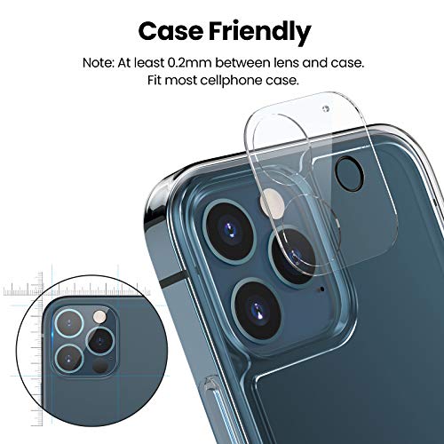 [3Pcs] Tensea Camera Screen Protector Compatible with iPhone 12 Pro Max 6.7 inch, Tempered Glass Camera Lens Protector, HD Clear, Full Edge to Edge Cover, Case Friendly (3)