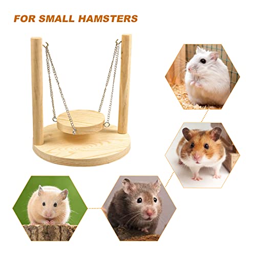 3 Pcs Hamster Enrichment Toy, Natural Wooden Hamster Swing with Base Durable Chinchilla Ledge Increase Activity Rodent Playground for Dwarf Hamster Gerbil Budgie Finch