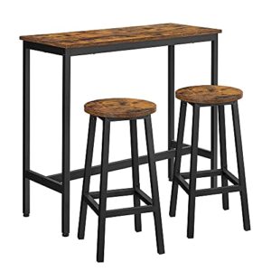vasagle bar table and chairs set, kitchen bar table with bar stools set of 2, industrial steel frame, dining table set, rustic brown and black ulbt219b01