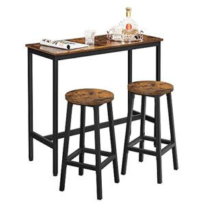 VASAGLE Bar Table and Chairs Set, Kitchen Bar Table with Bar Stools Set of 2, Industrial Steel Frame, Dining Table Set, Rustic Brown and Black ULBT219B01