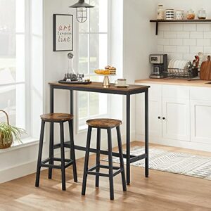 VASAGLE Bar Table and Chairs Set, Kitchen Bar Table with Bar Stools Set of 2, Industrial Steel Frame, Dining Table Set, Rustic Brown and Black ULBT219B01