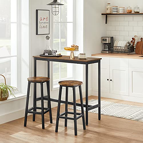 VASAGLE Bar Table and Chairs Set, Kitchen Bar Table with Bar Stools Set of 2, Industrial Steel Frame, Dining Table Set, Rustic Brown and Black ULBT219B01