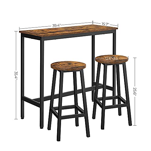 VASAGLE Bar Table and Chairs Set, Kitchen Bar Table with Bar Stools Set of 2, Industrial Steel Frame, Dining Table Set, Rustic Brown and Black ULBT219B01